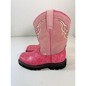 Justin Boots Embossed Pink Leather Embroidered Women 7.5 Western Cowgirl Utility